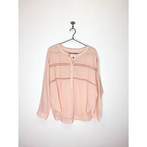 LOFT Softened Shirt Pink Long Sleeve Popover Tunic Rounded Hem Women's Medium